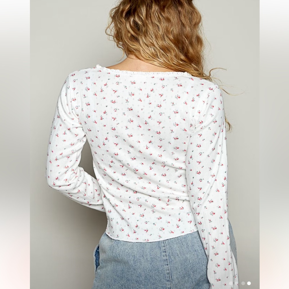 POL Floral Long Sleeve Top - White and Pink - Picture 3 of 8